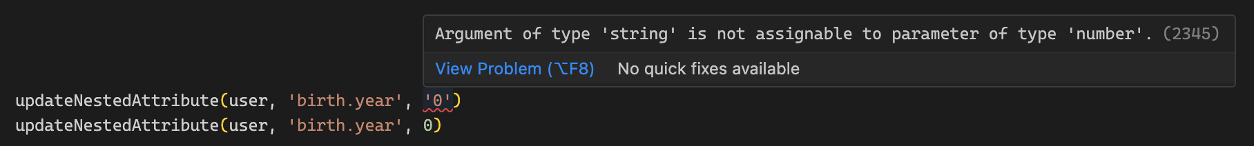 TypeScript type system detecting an attempt to set a wrong value for an object's dot-separated key-path