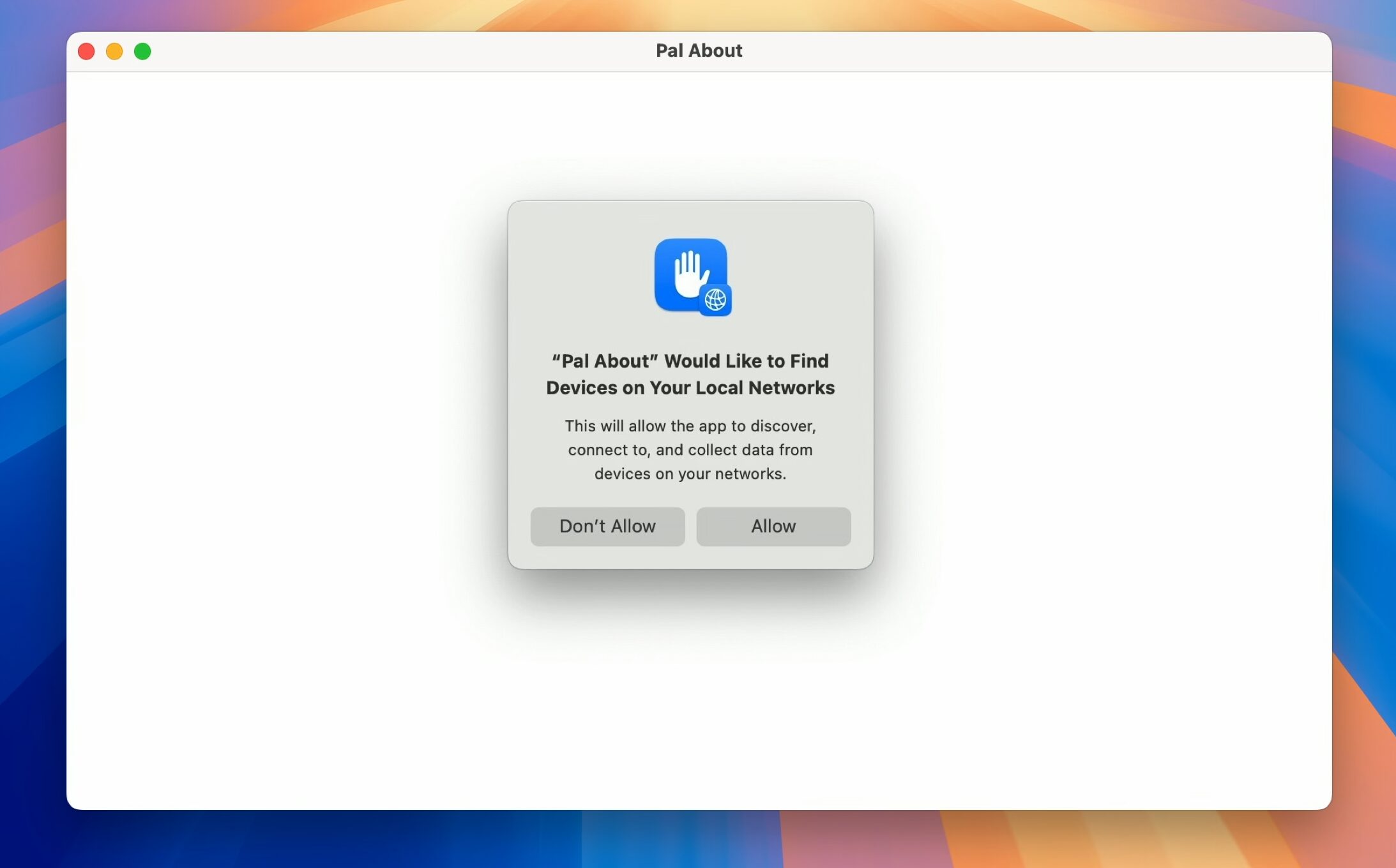 Example macOS app asking for local network access